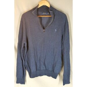 Polo Ralph Lauren Pullover Sweater Mens Size Large L Blue Golf Pima Cotton Mesh‎